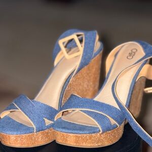 Geox Blue and Tan Wedge Sandals
